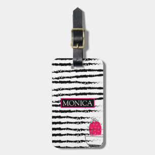 Pink Cactus striped Monogram Luggage Tag