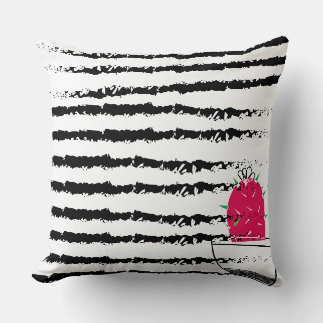 Pink Cactus striped pattern Cushion (Front)