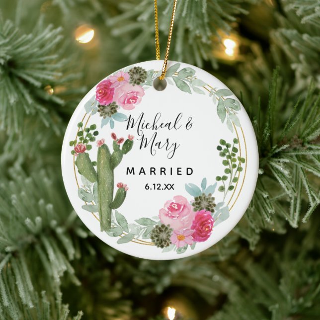 Pink Cactus Wedding Ornament Gift (Tree)