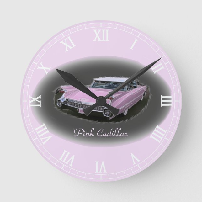 Pink Cadillac Flash Round Clock (Front)