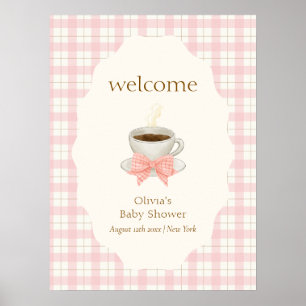 Pink Cafe Bébé Coffee Gingham Baby shower Welcome Poster