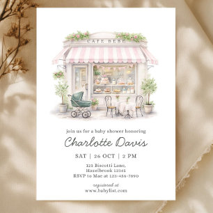 Pink Cafe Bebe Shower Invitation, Coffee Shop Baby Invitation