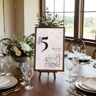Pink Café Sketch Wedding Reception Table Number