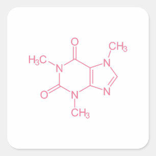 Pink Caffeine Molecule Square Sticker