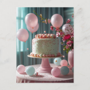 Pink Cake And Balloons Postcard