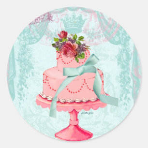 Pink Cake and Crowns Classic Round Sticker