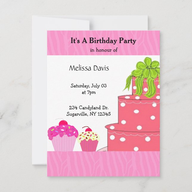 Pink Cake and Cupcakes Birthday Invitation (Front)