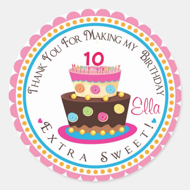 Pink Cake Birthday Party Favour Tags (Front)