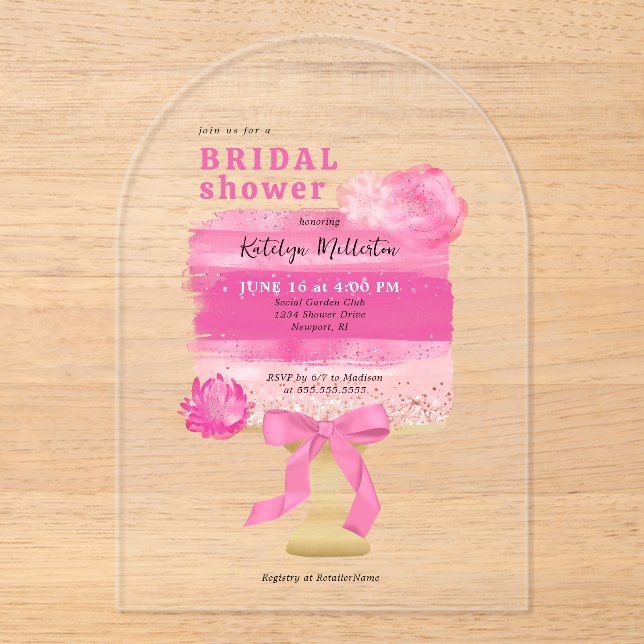 Pink Cake Bridal Shower Acrylic Invitations (Front)
