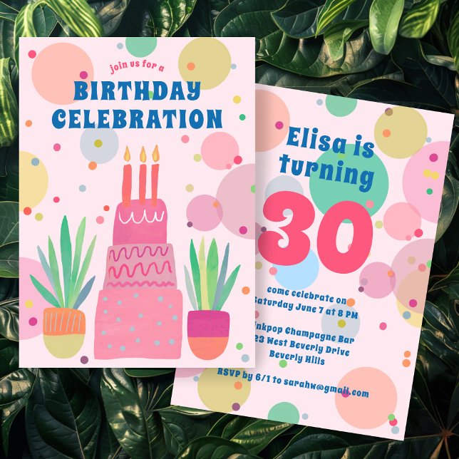 Pink Cake Bubbles Whimsical BIRTHDAY PARTY Custom Invitation (Pink Cake Bubbles Whimsical BIRTHDAY PARTY Custom Invitation
)