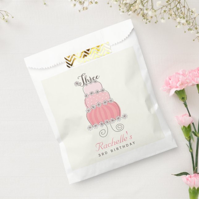 Pink Cake Daisies Chic Girl 3rd Birthday Party Favour Bags (Sealed)