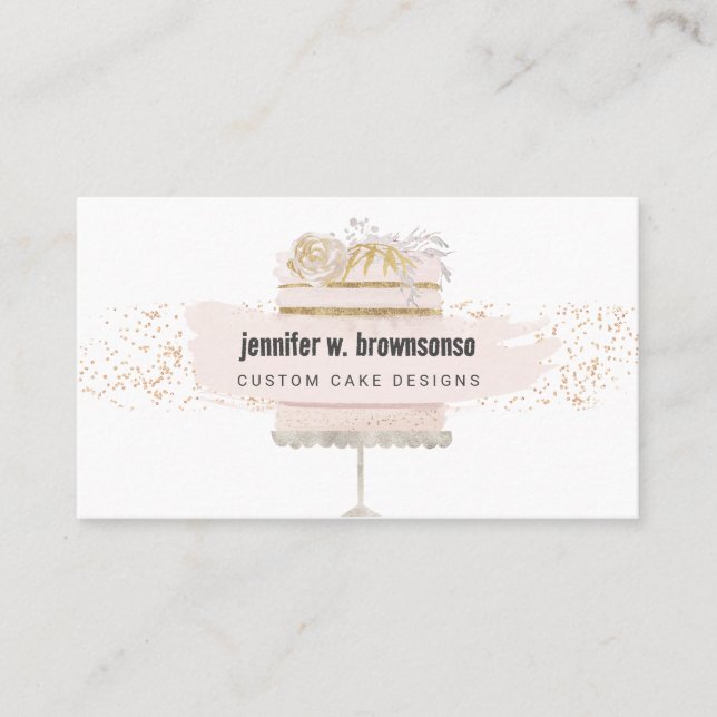 Pink Cake Floral Bakery Pastry Patisserie Business Card (Front)