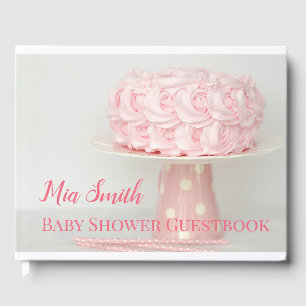 Pink cake girl baby shower guest book