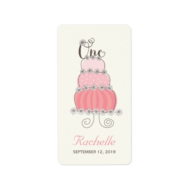 Pink Cake One Baby Girl 1st Birthday Party Labels (Front)