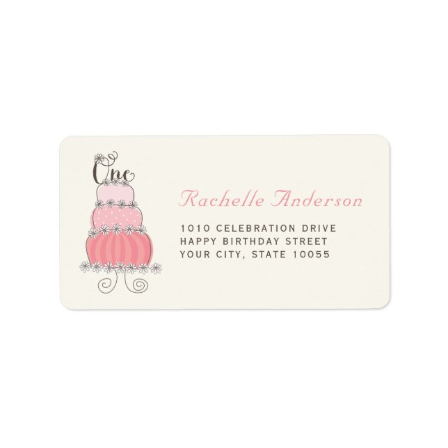 Pink Cake One Baby Girl 1st Birthday Party Labels (Front)