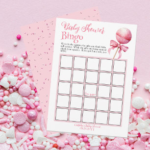 Pink Cake Pop Baby Shower Bingo Game Invitation