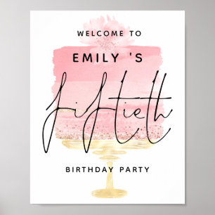 Pink Cake Script Welcome Name 50th Birthday Party Poster