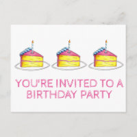 Pink Cake Slice Candle Birthday Party Invitation