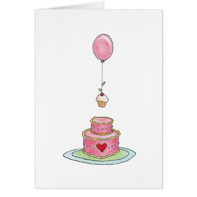 Pink Cake with Balloon and Cupcake (Front)