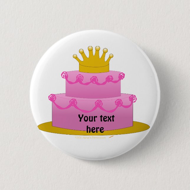 Pink Cake With Crown Birthday 6 Cm Round Badge (Front)