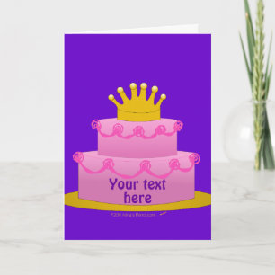 Pink Cake With Crown Birthday Card