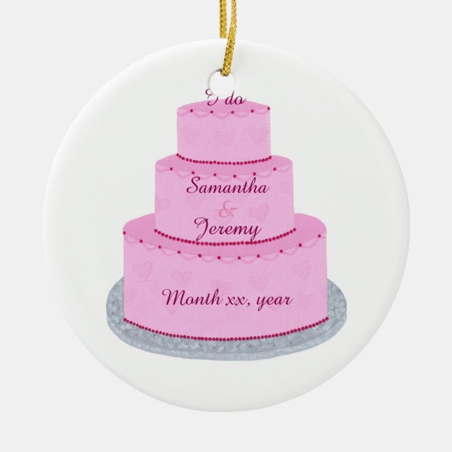 Pink Cake with Hearts Wedding Ornaments (Front)