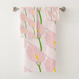 Pink Cala Lily Design Bath Towel Set