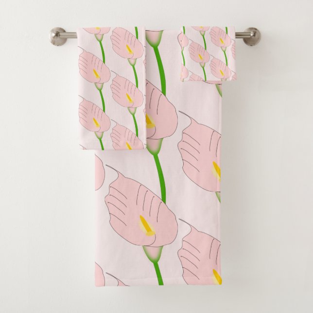 Pink Cala Lily Design Bath Towel Set (Insitu)