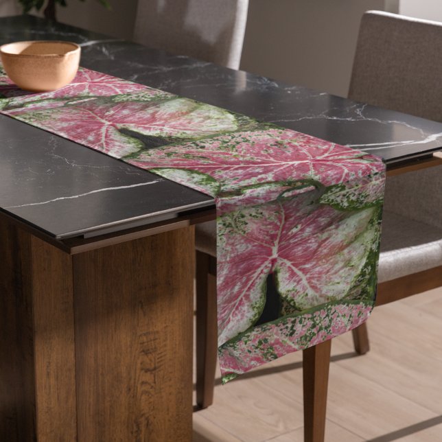 Pink Caladium Leaves Floral Short Table Runner (In Situ)