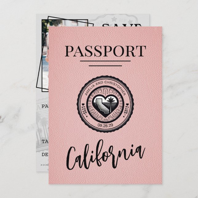 Pink California Passport Save The Date (Front/Back)