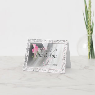 Pink Calla Lily Flourish Frame Thank You Note Card