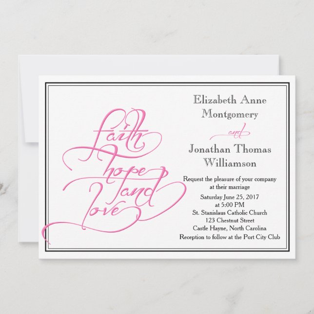 Pink Calligraphy Christian Wedding Invitation (Front)
