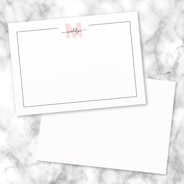 Pink Calligraphy Name Girly Monogram Card (Pink Calligraphy Name Girly Monogram Note Card )