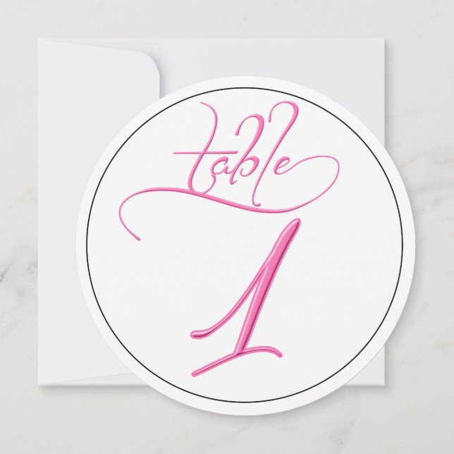 Pink Calligraphy Script Round Table Number 1 Card (Back)