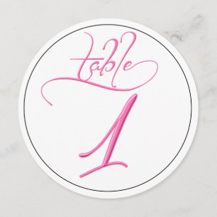 Pink Calligraphy Script Round Table Number 1 Card