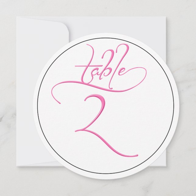 Pink Calligraphy Script Round Table Number 2 Card (Back)