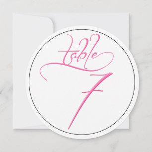 Pink Calligraphy Script Round Table Number 7 Card