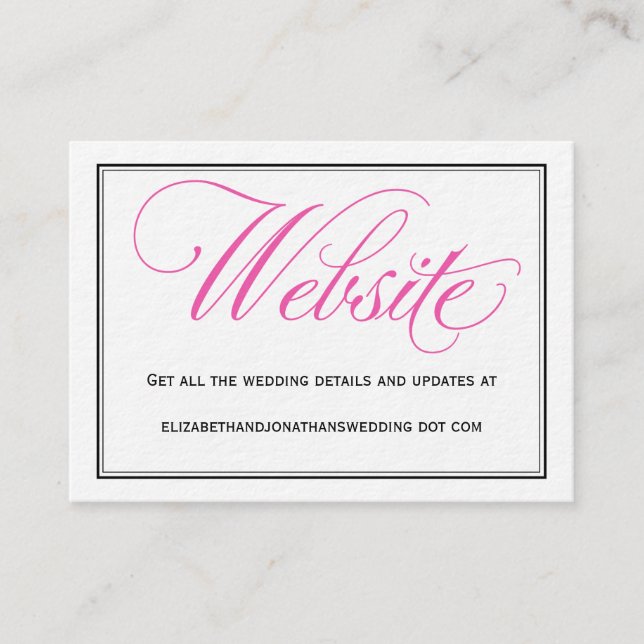 Pink Calligraphy Script Wedding Website Card (Front)