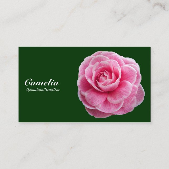 Pink Camelia - Dark Green 003300 Business Card (Front)