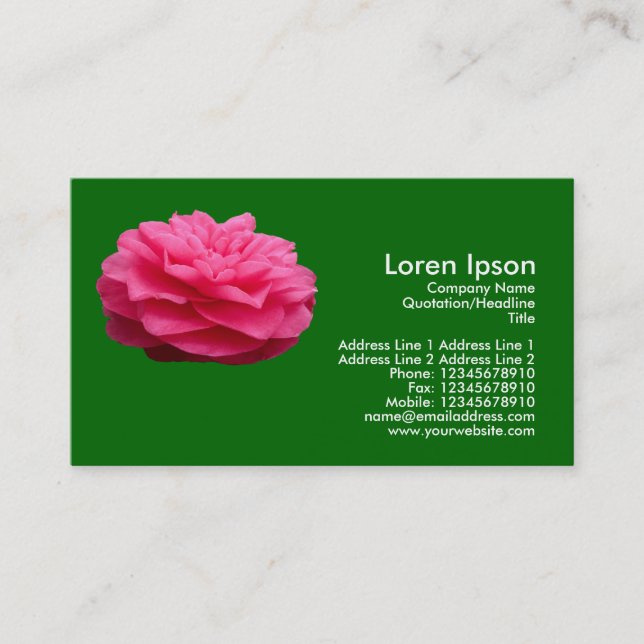Pink Camelia - Grass Green Business Card (Front)