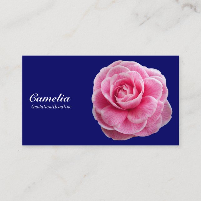 Pink Camelia - Navy Blue 000066 Business Card (Front)