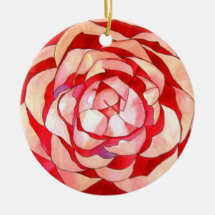 Pink Camellia abstract original art painting Ceramic Tree Decoration