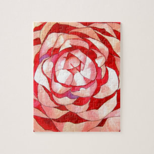 Pink Camellia abstract original art painting Jigsaw Puzzle
