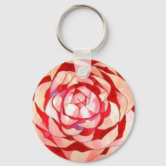 Pink Camellia abstract original art painting Key Ring (Front)