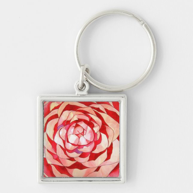 Pink Camellia abstract original art painting Key Ring (Front)