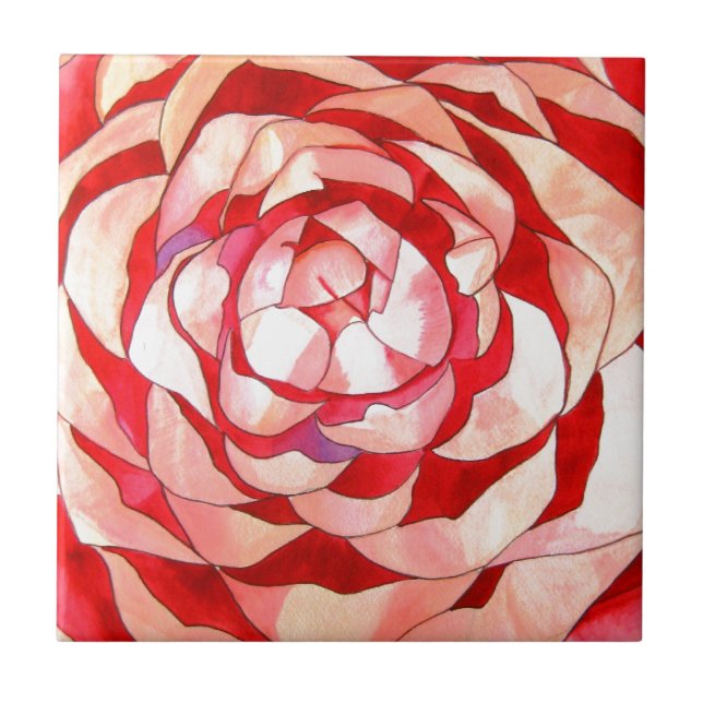 Pink Camellia abstract original art painting Tile (Front)