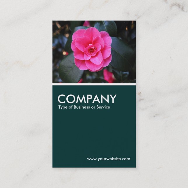 Pink Camellia - Dark Green 02 Business Card (Front)