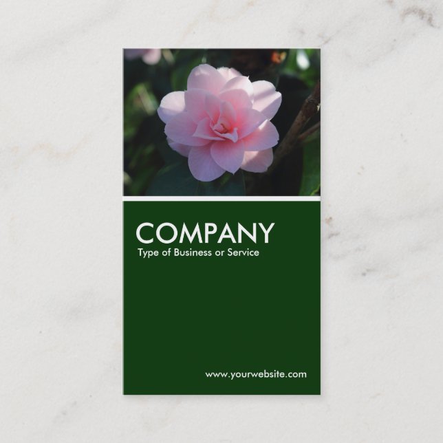 Pink Camellia - Dark Green Business Card (Front)