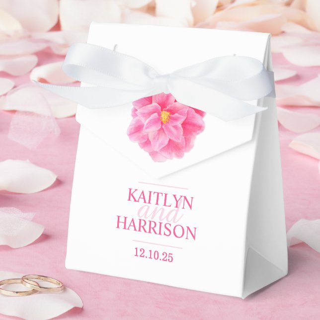 Pink camellia floral art wedding favour box (Wedding)