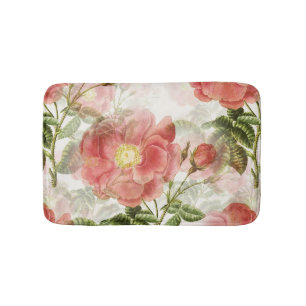 Pink Camellia Floral Pattern Bath Mat